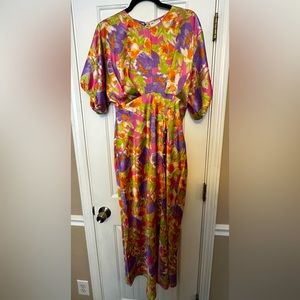 ASOS - Satin batwing midi dress with button side detail in floral print